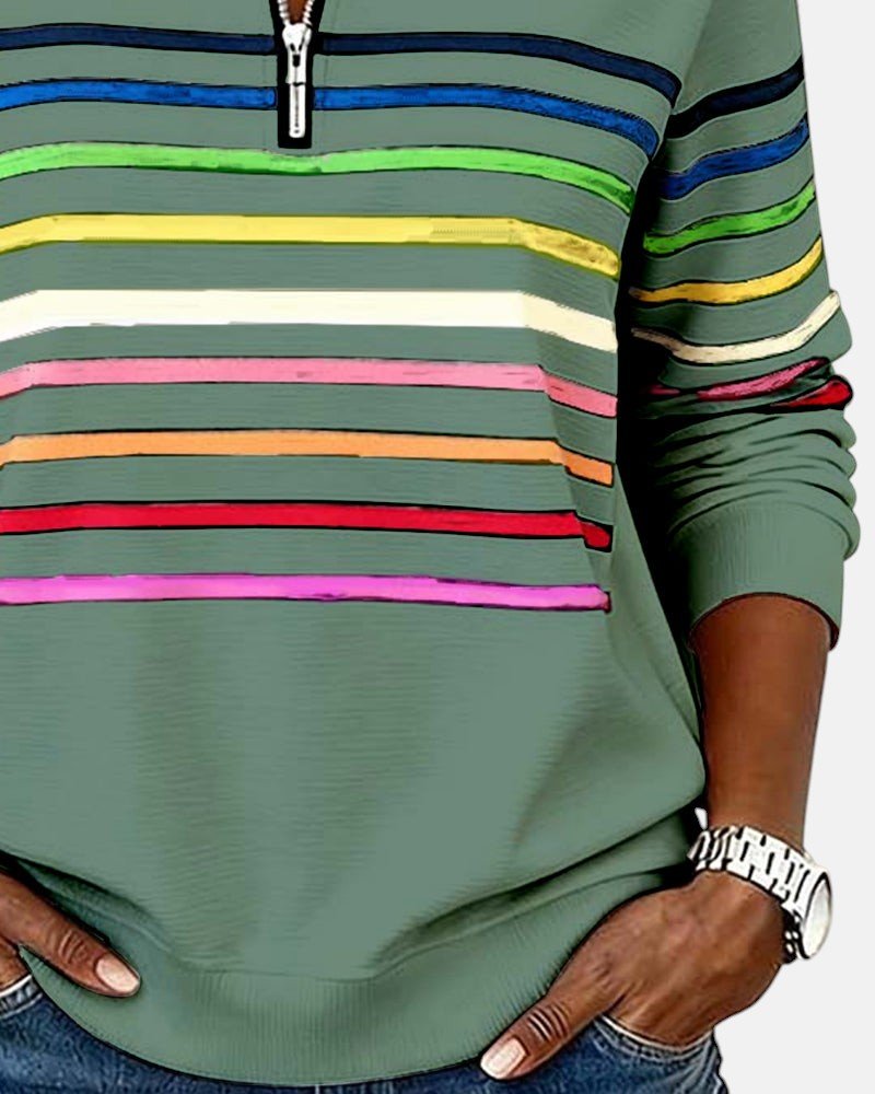 Elisse | Felpa a Righe con Mezza Zip