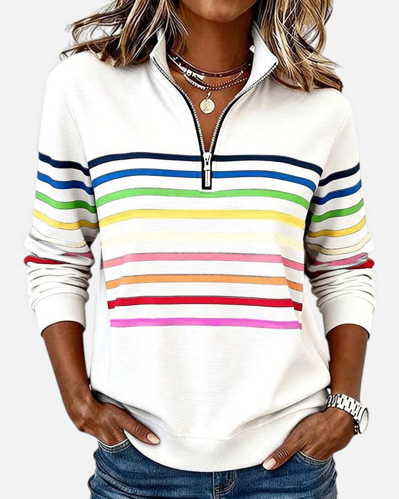 Elisse | Felpa a Righe con Mezza Zip