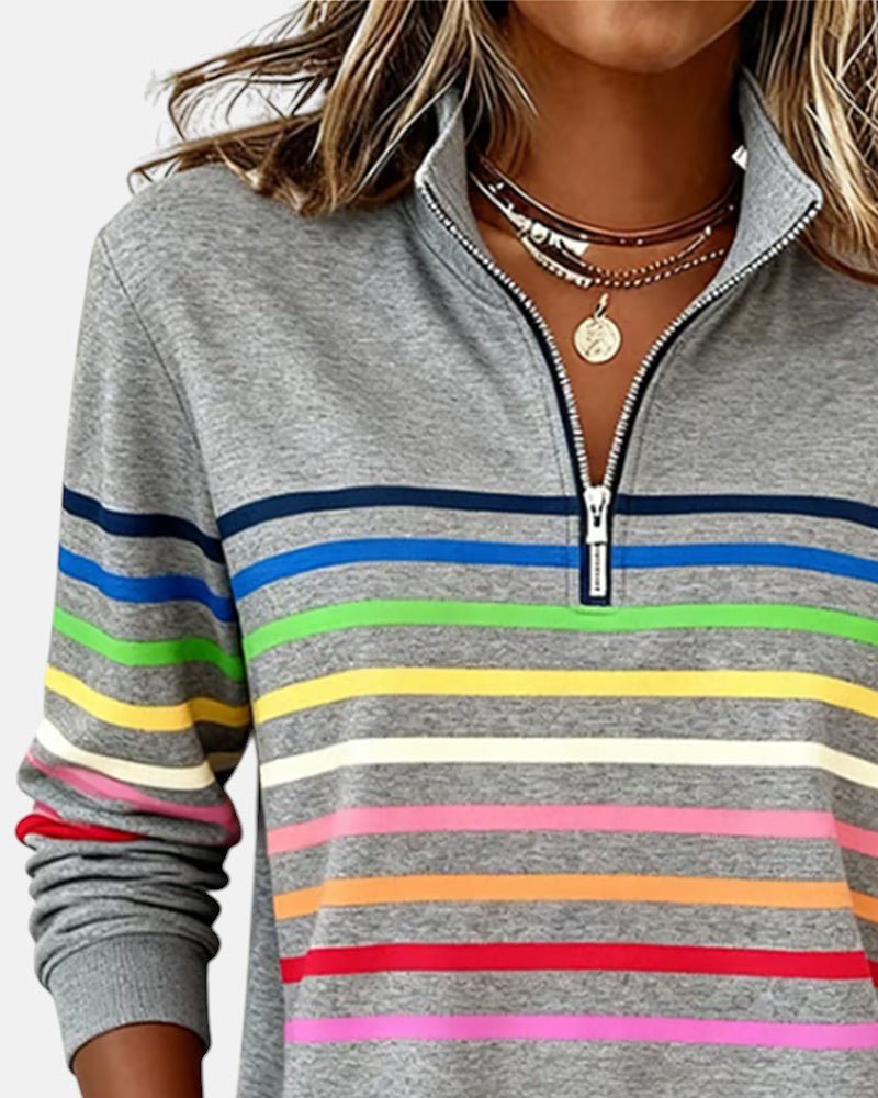Elisse | Felpa a Righe con Mezza Zip